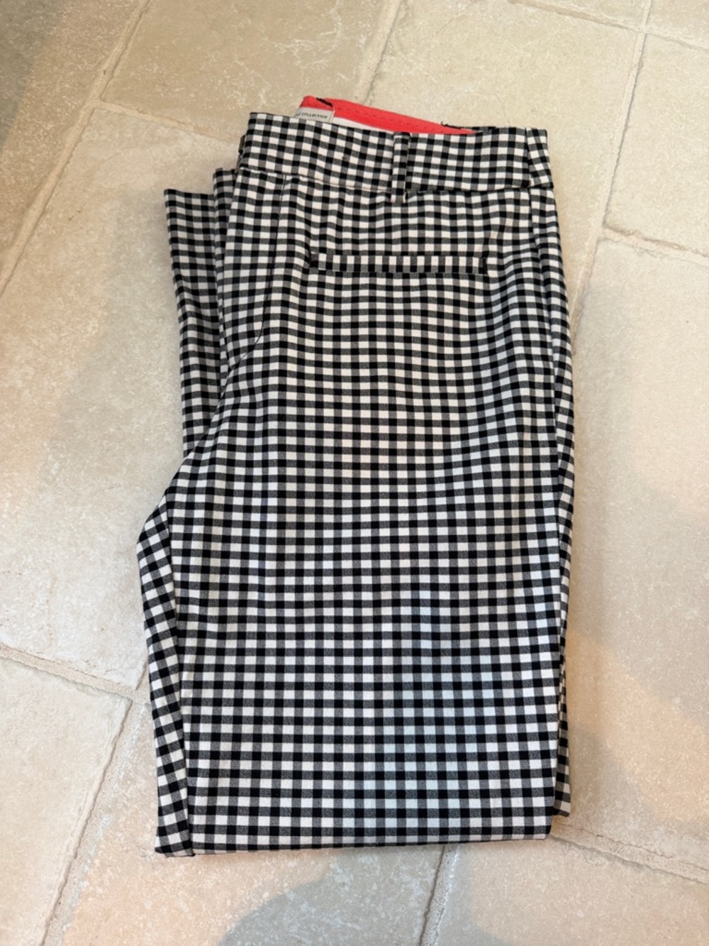 Anthropologie Black & White Gingham Chinos with Coral Trim - Picture 4 of 5